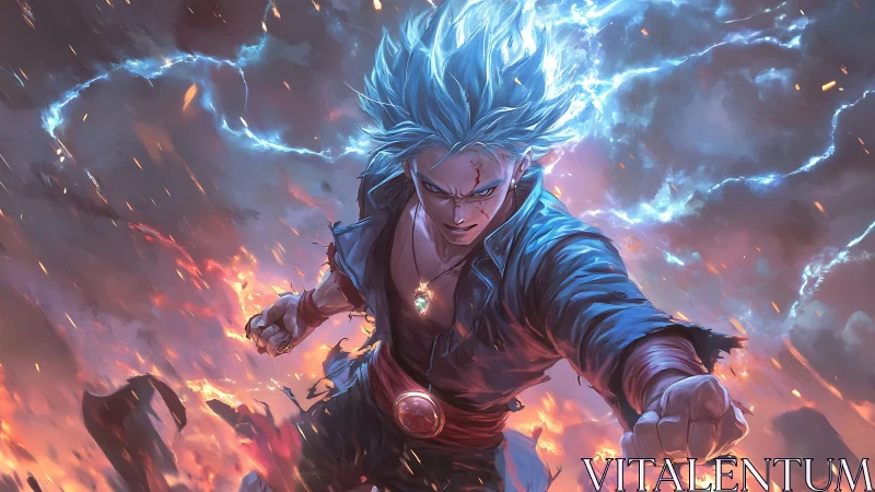 Electrified sky warrior accelerating through volcanic shockfield.