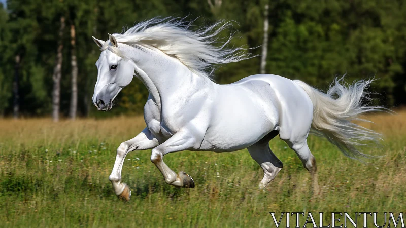Kinetic biomechanical study of galloping white horse in field.