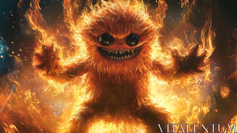 Fiery orange monster character standing in intense flames.