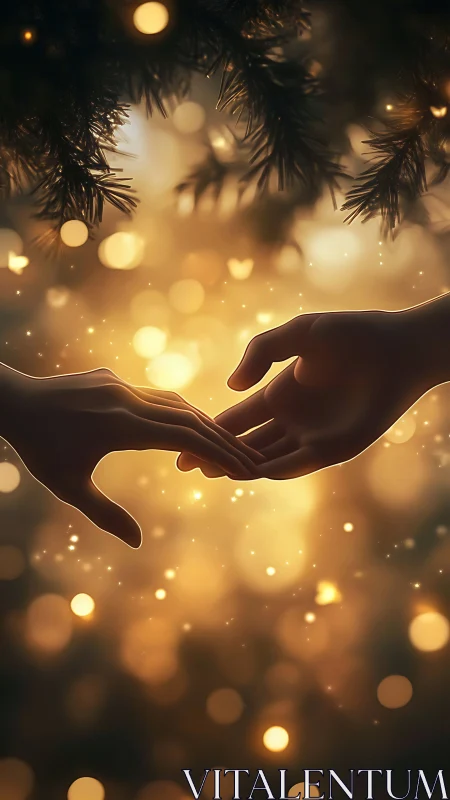 Golden Hands Connect Through Warm Bokeh Light.