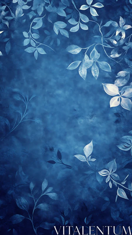 Soft blue foliage drifts across a tranquil textured background