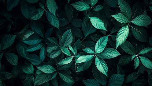 Luminous Foliage Study in Deep Emerald Tones, Digital Painting.