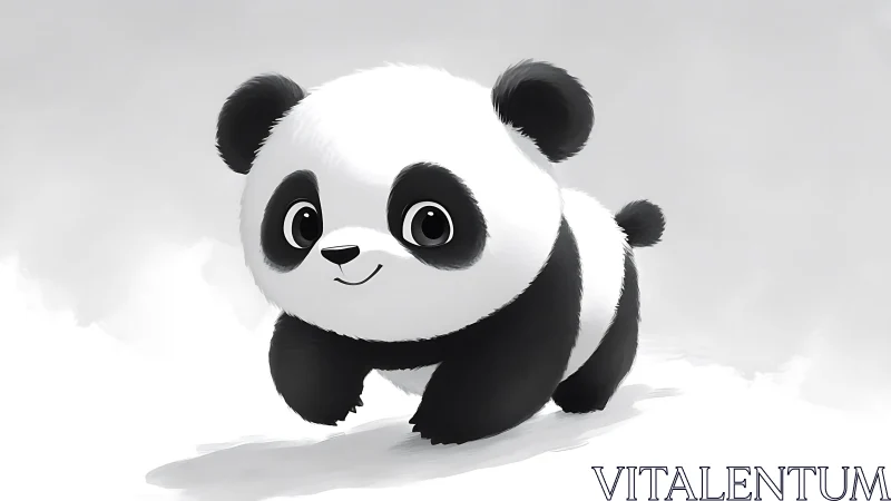 Cute cartoon panda walking on soft white background.