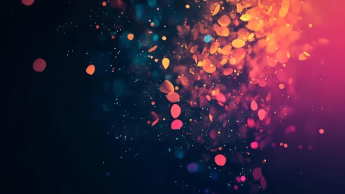 Vibrant abstract particles on dark background, digital art style.