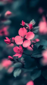 Pink blossom flowers with shallow depth field focusing foreground petals.