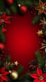 Festive Christmas border frames a rich red background.