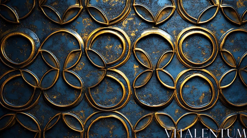 Gold circular pattern on textured blue abstract background.