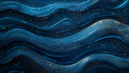Undulating midnight waves shimmer with granular golden specks