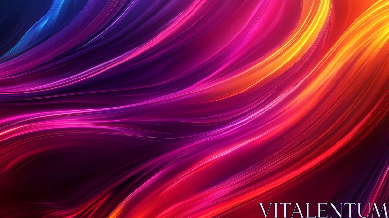 Luminous neon light trails curve across deep gradient space