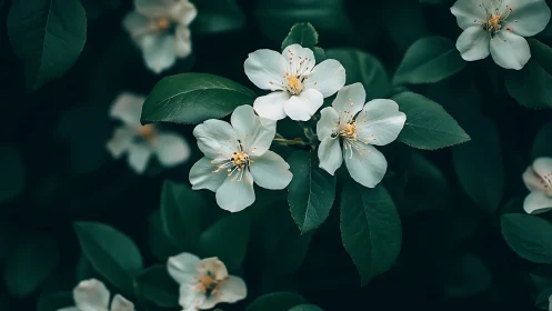 White Blossoms on Green Branches.