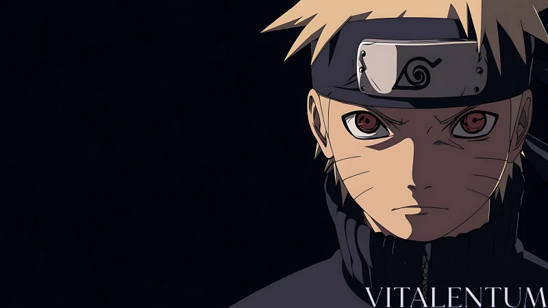 Intense anime ninja portrait framed by dramatic shadows.