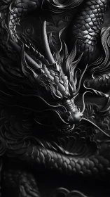Midnight obsidian dragon coils through sculpted shadow.