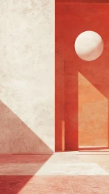 Geometric courtyard with red walls and circular opening.