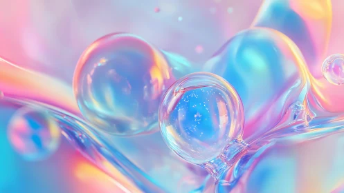 Translucent spheres in pastel gradient fluid environment.
