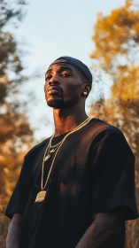 Golden hour portrait uses shallow depth and warm rim lighting