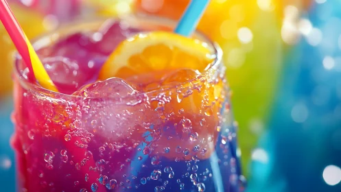 Colorful Carbonated Beverages Chilled with Ice.