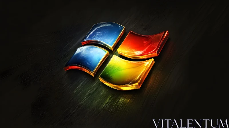 Vibrant Windows Logo in 3D Glass Style on Dark Background.