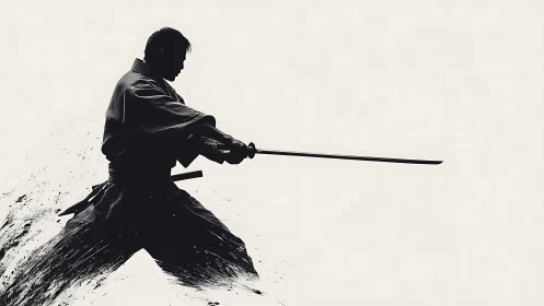 Silhouette of swordsman executing horizontal katana strike.
