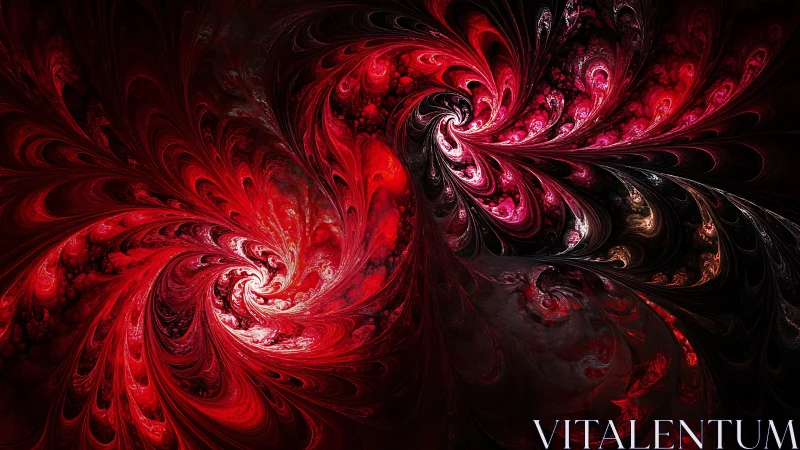 Crimson fractal vortices spiral through dark swirling void