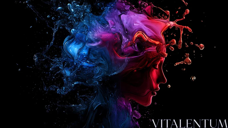 Profile silhouette emerges from multi‑colored liquid splashes