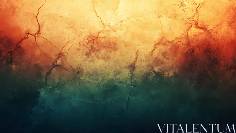 Abstract cracked textured wall with warm and cool gradient colors.