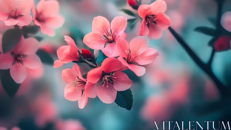 Pink Blossoms on Teal Background.