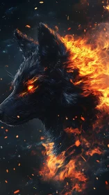 Infernal wolf profile in ember-charged celestial void.