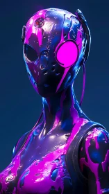 Cyberpunk android portrait with neon magenta liquid shell.