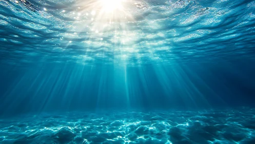 Sunlit ocean depths glow with tranquil blue serenity