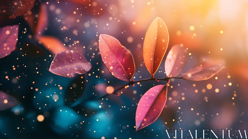 Glowing autumn leaves shimmer in dreamy evening light