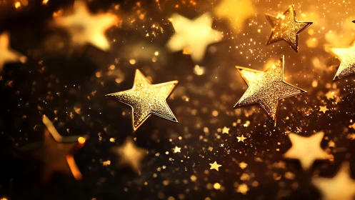 Gold depth-of-field star field with textured metallic bokeh planes