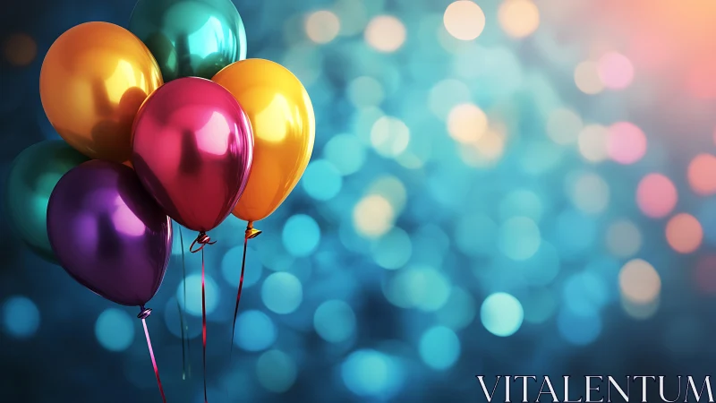 Metallic Balloons Against Bokeh Background.