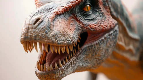 Detailed close-up of predatory dinosaur head and teeth.