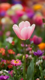 Graceful Pink Tulip Blooms in a Vibrant Flower Garden