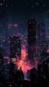 Neon-soaked cyberpunk skyline glows against a starry night
