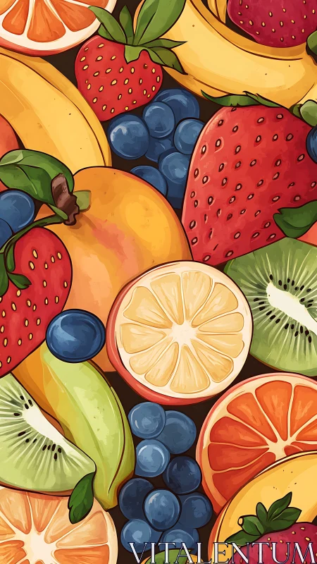Joyful jumble of colorful fruit slices and berries.
