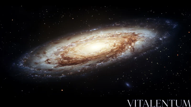 Spiraling starlit galaxy glows gently in the quiet of space