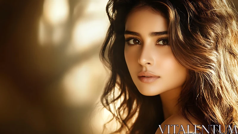 Sunlit gaze of a golden hour muse in soft-focus glow.