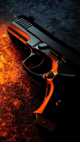 Compact Handgun with Incandescent Luminescence on Textured Surface.