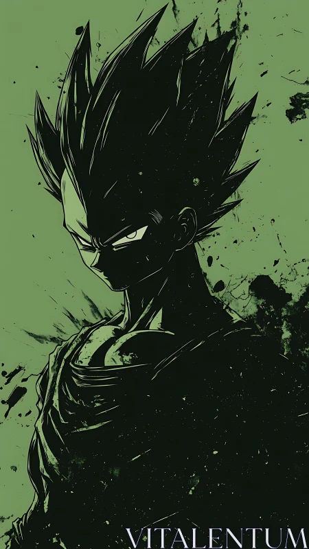 Brooding anime warrior framed in bold inky splashes.