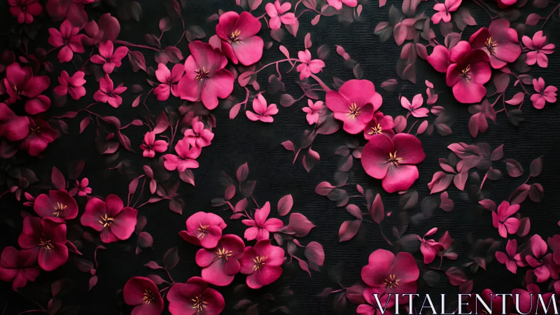 Vibrant Pink Blooms Against Dark Velvet Background.