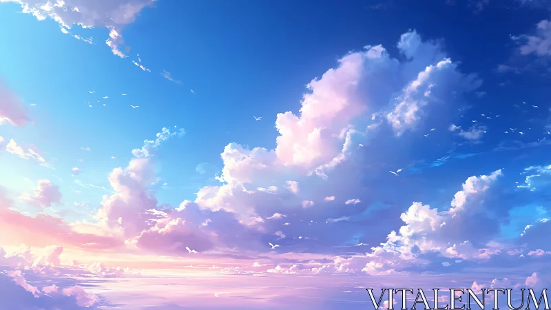 Pastel stratocumulus sky over luminous ocean horizon.