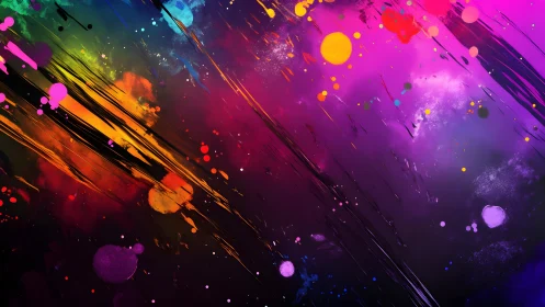 Vivid abstract paint splatter on diagonal strokes, digital art style.
