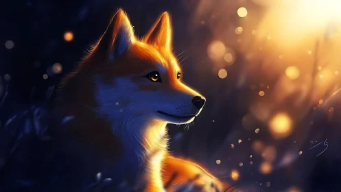 Fox gazes toward warm sunset glow in soft bokeh field