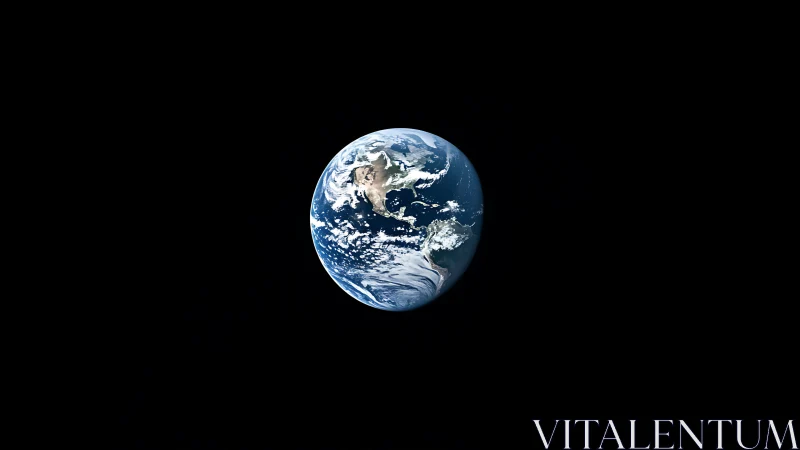 Earth floats in deep cosmic black with sharp cloud detail.