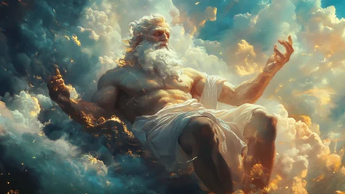 Mythic sky deity rendered in luminous digital clouds.