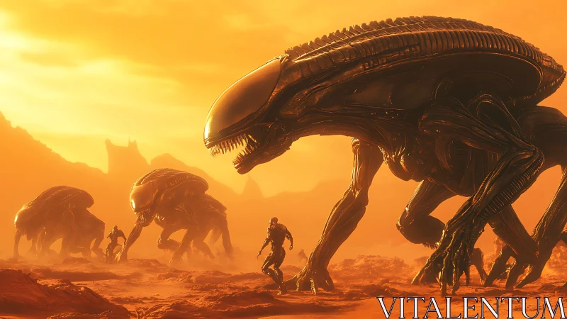 Colossal biomech aliens stalking lone astronaut on Mars.