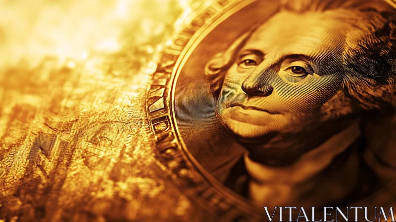 Golden closeup lets engraved portrait glow with rich light