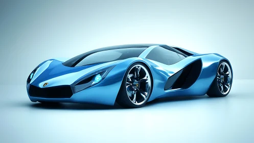 Metallic blue concept sports car on neutral background.
