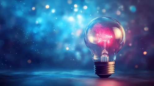 Incandescent bulb macro with neon filament in bokeh cosmos